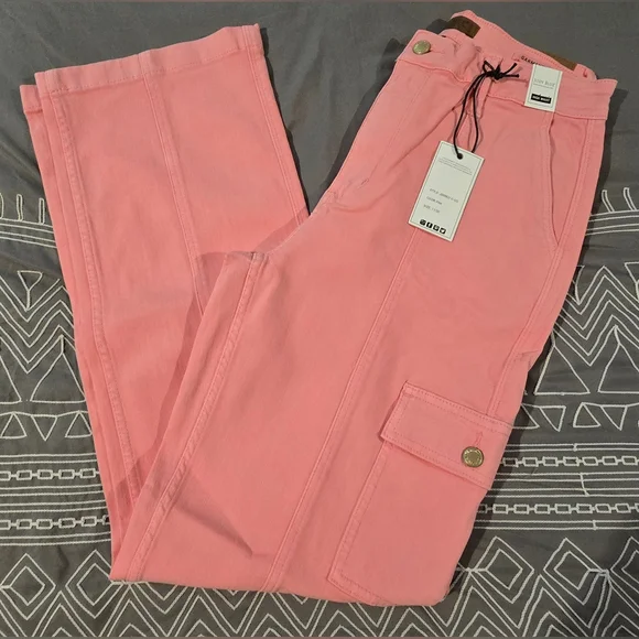 Judy Blue Pink High Rise Cargo Straight Jeans Size 11/30 - Picture 1 of 11